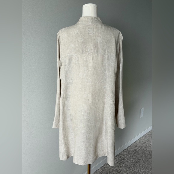 Eileen Fisher Linen Jacquard Embroidered Minimalist Long Jacket / Coat - L - Picture 7 of 16